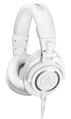 Image of Audio-Technica ATH-M50x Professional Monitor Headphones - White Bundle with Case, Stand, and Austin Bazaar Polishing Cloth