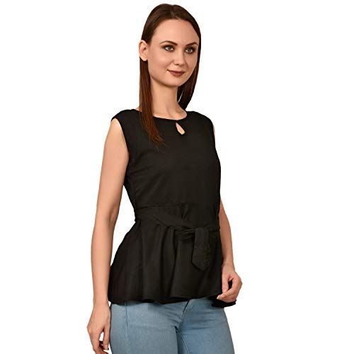 Image of Women's Sleeveless Peplum Top with Waist Tie Belt