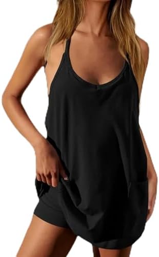 Vestido atlético feminino Hot Shot com shorts embutidos para treino de verão com bolsos