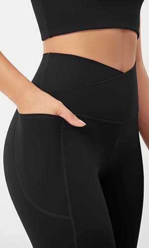 ODODOS Cloud Feeling Crossover 7/8 Leggings with Pockets for Women 25" / 28" V High Wasit Lounge Yoga Pants3