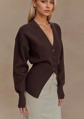 Cardigan Sweaters for Women Deep V Neck Button Down Long Sleeve Knit Top Oversized Casual Dressy Fall Outerwear4