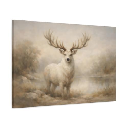 Toile cerf blanc 90x60 cm avec châssis de 3cm aux finitions galeries