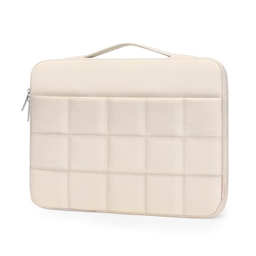 MOSISO 13-14 Pulgadas 360 Funda Protectora Portátil Compatible con Macbook Air/Pro 13,3 Pulgadas, HP, DELL, Lenovo, Transporte Bolsa Rectángulo Acolchado Puffy Bolsa con Bolsillo Horizontal&Asa,Arena