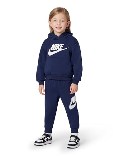 Image of Nike Kids' Sportswear Club Fleece Pullover Hoodie and Joggers 2-Piece Outfit Set (Large Swoosh Logo)