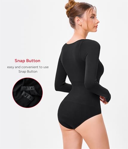 Nebility Long Sleeve Bodysuit for Women Tummy Control Crew Neck Body Suits Tops Slim Fit2