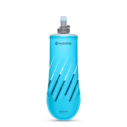 HydraPak PocketFlask 500ml - Compressible Low Profile Soft Flask Water Bottle Ideal Fit for Run Belts and Form Fitting Pockets with Locking Cap (500ml/17oz)