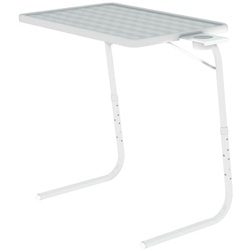 Image of Table Mate II TV Tray Table - Folding TV Dinner Table, Couch Table Trays for Eating Snack Food, Stowaway Laptop Stand, Portable Bed Dinner Tray - Adjustable TV Table with 3 Angles, Cup Holder, White