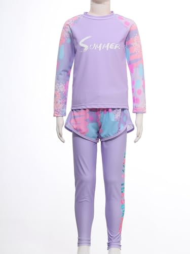 3Pcs Girls UPF 50+ Swimsuit Swimwear Anti-UV Rash Guard Set Rash Shirts and Swim Shorts Pants Set3
