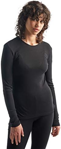 Icebreaker Merino 175 Everyday Women’s Shirts, Long Sleeve Crew, 100% Pure Merino Wool Base Layer for Women with Soft Ribbed Fabric - Thermal Shirt for Cold Weather, Black, X-Large