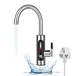 Instant Hot Water Faucet, 220V 3000W Instant Electric Water Heater Tap, Stainless Steel Kitchen Tap, LED Temperature Digital Display, 360° Rotatable Cold Hot Mixer for Kitchen, Bathroom