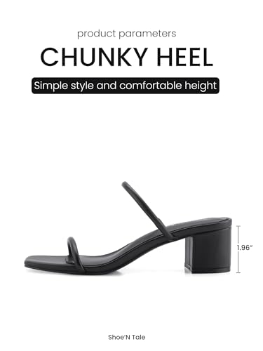 Image of Shoe'N Tale Strappy Heels for Women Square Open Toe Two Strap Low Block Heel Slip on Dressy Sandals Shoes