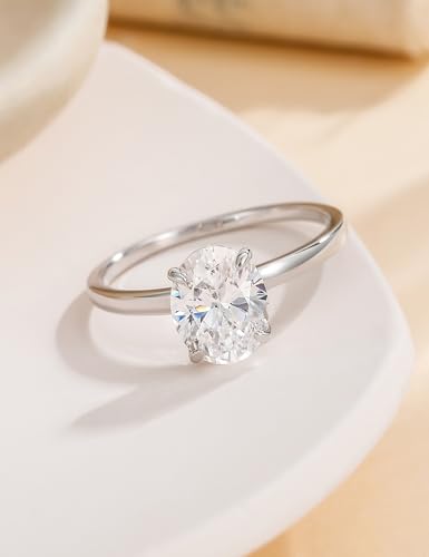 Image of EAMTI 3CT 925 Sterling Silver Engagement Rings Oval Cut Solitaire Cubic Zirconia CZ Wedding Promise Rings for Her Wedding Bands for Women Size 3-11