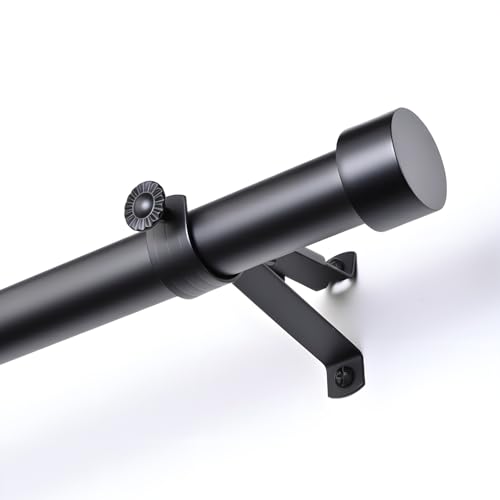 Matte Black Extendable Curtain Rods Curtain Rod 32 to 58 inch for Windows Heavy Duty 1 Inch Diameter Adjustable Curtain Pole Curtain Rod with Brackets Ideal for Bedroom Living room