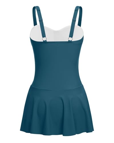 Image of Aqua Eve One Piece Swim Dress Tummy Control Swimsuit with Skirt Modest Bathing Suit Vintage Swimdress