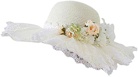 ストローハット レディース つば広帽子 麦わら帽子 ロリータ風 レース 紫外線対策 日焼け お花 ヴィジュアル リボン 海 ファッション 旅行 品揃え豊富で 撮影 Uvカット