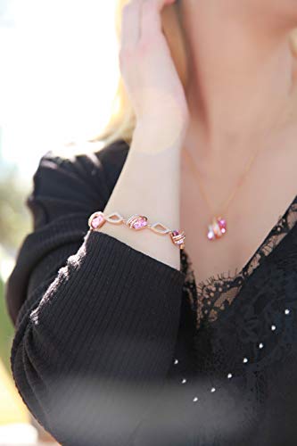 Leafael Wish Stone Link Charm Bracelet With Vintage Pink Birthstone Crystal For October, Rose Gold Plated, 7"+2" #TOP1