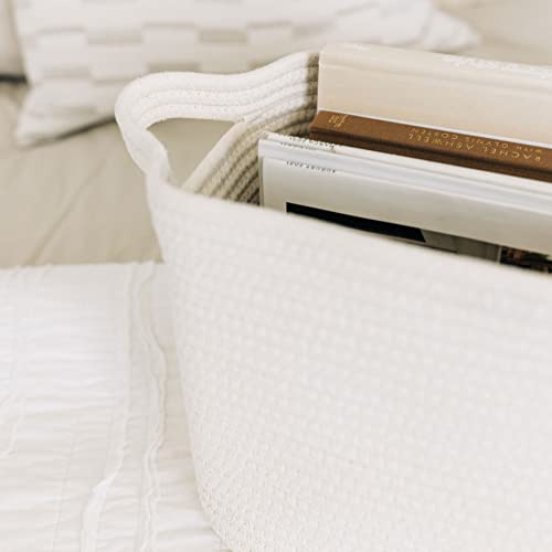 Organihaus White Basket For Blankets | Toy Basket For Baby | Woven Storage Basket | Rope Basket With Handles | Rectangle Soft Boho Basket For Towels | Cloth Basket For Organizing | Fabric Basket 14X9 #TOP7
