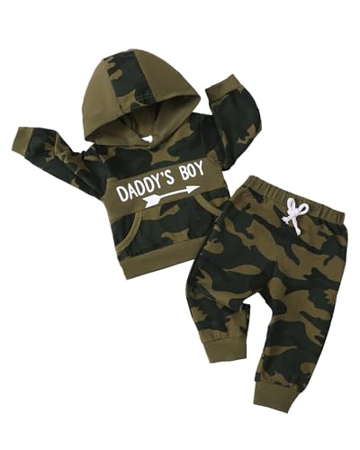 Image of Infant Toddler Baby Boy Clothes Camo Long Sleeve Graphic Hoodie Sweatshirt Pant Set Cute Fall Winter Newborn Outfits