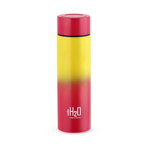 Image of CELLO H2O Luma Stainless Steel Water Bottle For Office Use 1000ml, Yellow Pink | Single Wall Freezer & Fridge Safe Lightweight & Stylish Leakproof Rustproof Steel Water Bottle For School Kids & Travel