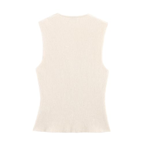 2025 Summer French Lazy Knitted Single Breasted Vest Tank Tops Minimalist Beige Elegant Knit Sweater Women2