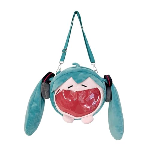 LUYAO Anime Hatsune Miku Q Version Kawaii Plush Bag, Cute Transparent Bag Doll Backpack Gifts for Girls Fans Adults, Green
