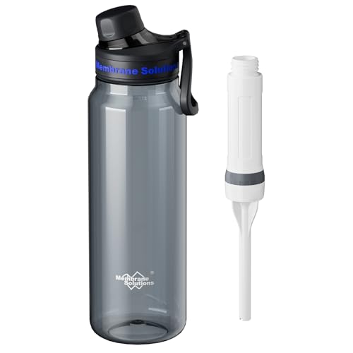 Filtered Water Bottle, Membrane Solutions C3 Water Bottle Filter with Replaceable ACFX2 Filter Cartridge, Portable Water Filter 36oz BPA-Free for Travel, Hiking & Camping Drinking use(Grey)