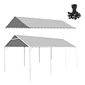 10 x 20 Ft Heavy Duty Carport Replacement Canopy Cover Waterproof & UV Protected Garage Top Tent Shelter Tarp Cover with 44 Ball Bungees Cords, Only Top Cover, Silver Grey
