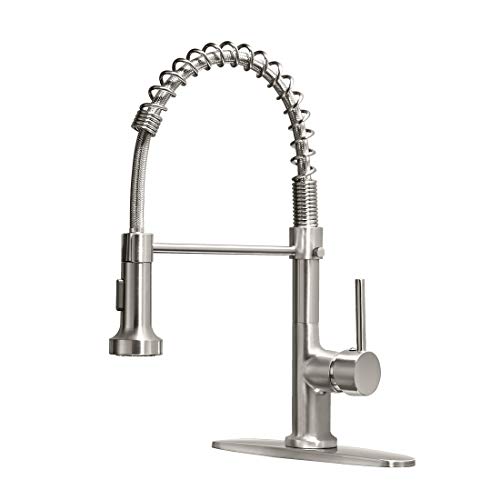 GIMILI Kitchen Sink Faucet,Single Handle Kitchen Faucet with Pull Down Sprayer,Commercial Spring Faucet for Kitchen Sink with Deck Plate, Brushed Nickel
