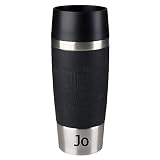 EMSA Thermobecher mit kostenloser Gravur (schwarz) - Original EMSA Edelstahl-Trinkbecher (360 ml) - mit Name graviert | Kaffeebecher To-Go-Becher Travel Mug | 100% Auslaufsicher & Spülmaschinenfest