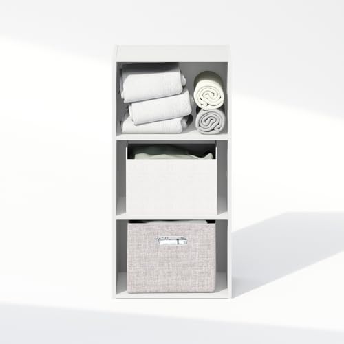 Image of Furinno Reed Closet Organizers and Storage, 3-Tier Closet Organizer, Open Shelf Closet Storage, for Wardrobe, Bedroom, Living Room, White