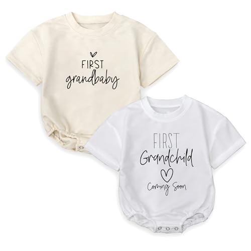 2Pcs First Grandchild Coming Bodysuit - New Baby Reveal Gift for Grandparents - First Grandbaby Romper (Size 0-3 Months Only)