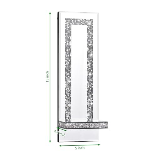 Crystal Crush Diamond Mirrored Candle Sconces, Silver Wall Candle Holder Set of 2, Wall Decorations for Living Room，Dining Room (Rectangle Stripe (Style 4))