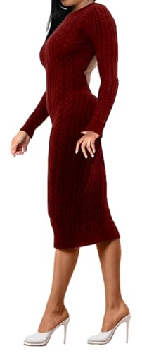 Image of Oxgmoky Women's Church Long Sleeve Sweater Dress Ribbed Bodycon Midi Work