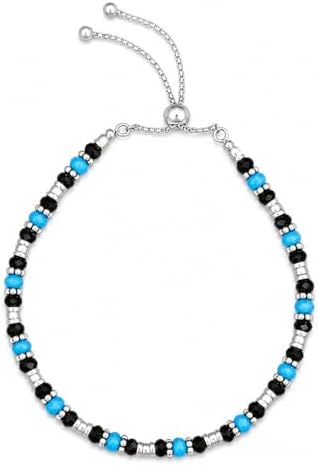 Nemichand Jewels Sterling Silver Nazariya Firozi Black Crystal 925 Pure Silver Bracelet for Women (Adjustable)
