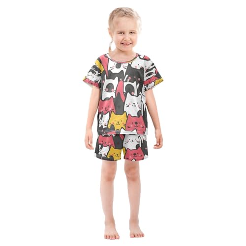 senya Short Sleeve Pajamas Sets Summer Cotton Sleepwear Cats Face3