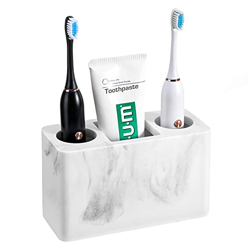 Luxspire 16 * 7 * 9.6cm Portacepillos de Dientes Soporte de Cepillo de Resina con 3 Compartimentos, Herramienta Accesorios para Pasta de Dientes y Maquinilla de Afeitar para Baño Hogar - Blanco Arena