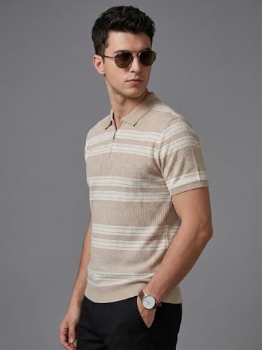 Image of XENOVAURBAN Polo t Shirt for Man | Striped Pattern Mens Cotton Polo Neck T-Shirt with Collar | Regular fit | Breathable and Soft - Polo-Striped-P