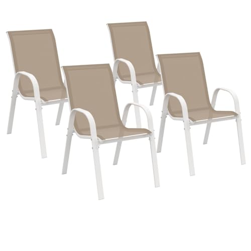 IDMarket - Lot de 4 chaises de Jardin LYMA métal et textilène empilables Blanc et Beige