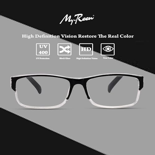 Image of myreen Reading Glasses For Men Women +1 +1.25 +1.5 +1.75 +2 +2.25 +2.5 +2.75 +3 | Full-Rim Reading Power Number Glass For Single Vision | Clear Anti-Reflection Lens