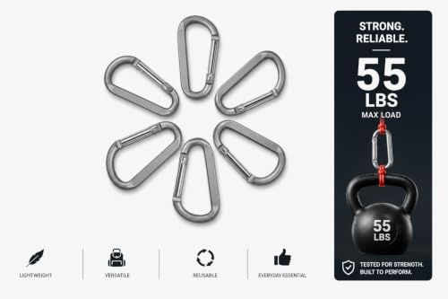 Image of Carabiner Caribeaner Clip,3 inch Large Aluminum D Ring Shape Carabeaner with Keyring Keychain Hook