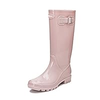 DKSUKO Women's Tall Rain Boots Waterproof Wellington Boots (8 B(M) US, Pink)