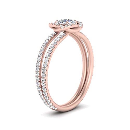 Image of 55Carat Choose Your Gemstone Pave Split Shank Halo Diamond CZ Ring Rose Gold Plated Round Shape Halo Engagement Rings Everyday Jewelry Wedding Jewelry Handmade Gifts for Wife US Size 4 to 12