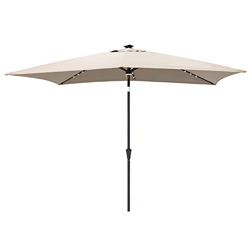 C-Hopetree 6.5 x 10 ft Rectangular Outdoor Patio Market Table Umbrella with Solar LED Lights, Taupe