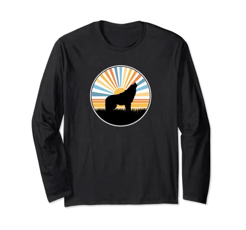 Lupo - Tramonto Animali Retrò Wildlife Zoo Grigio Grigio Grigio Maglia a Manica