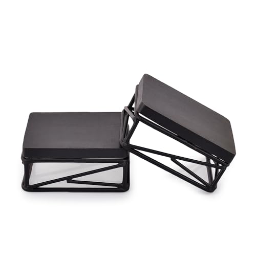 Rustic Black Wood and Metal Dessert Risers Set of 2 (4 x 4 x 1.75)