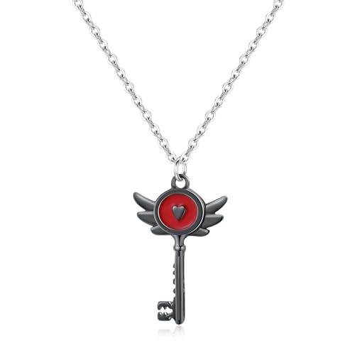 Hazbin Necklace Hazbin Merch Inspired Jewelry Heart Wing Key Necklace for Women Men Costume Cosplay