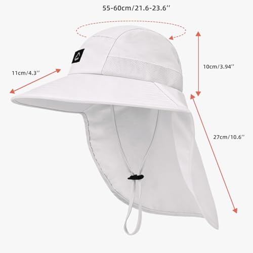 Image of Rosoz Outdoor Sun Hat for Men Women, UPF50+ Protection Safari Cap Wide Brim Mesh Fishing Hat with Neck Flap Beach Garden