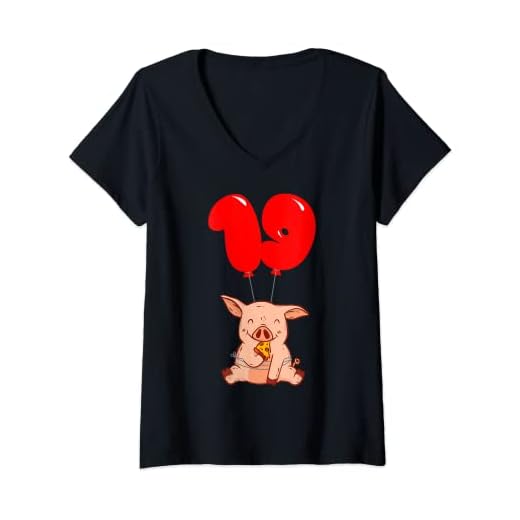 Mujer Cerdo Pizzero - 19 Cumpleaños - Fiesta De Globos Camiseta Cuello V