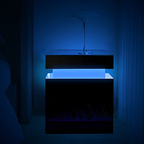 Tehrecbt 102111402 Led Nightstand Set Of 2, Black Bedside Table With High Gloss Drawers For Bedroom Furniture,Bed Side Table thumb #1