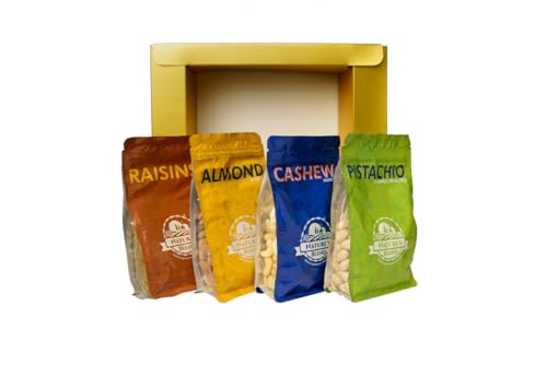 Image of Nature's Blend - Essential Dry Fruits|Ethnic New|Pack of 4|250g pouch|Almond Roasted, Cashew Roasted, Pistachio Inshell Roasted, Raisins|Soft Top